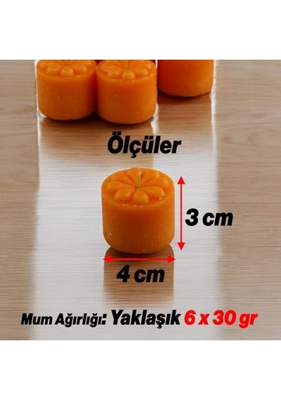 Baton Mum Mini 6'li Turuncu Silindir Dekoratif Mumu Kandil Hediyelik Fitilli Mumlar Şamdan Kokusuz Diğer