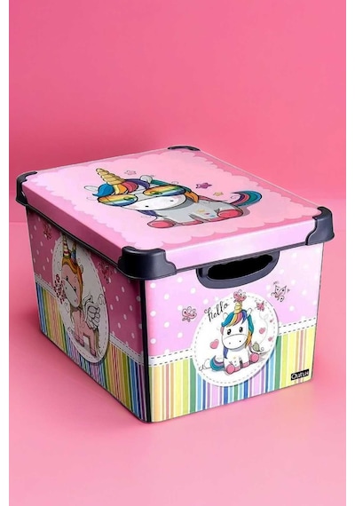 Style Box Retro Unicorn Desenli 20 L Dekoratif Oyuncak Ve Saklama Kutusu Pembe