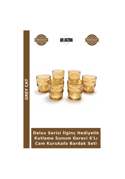 Delux Serisi İlginç Hediyelik Kutlama Sunum Gereci 6'lı Cam Kurukafa Bardak Seti Şeffaf