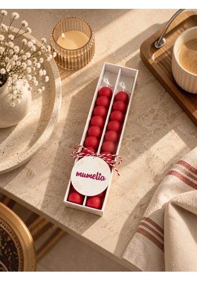 Mumelia Bubble Şamdan - Doğal Soya Kutulu Dekoratif Mum - 2'li - Kırmızı - 1 Kutu