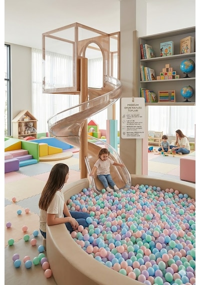 Premium Pastel Renkli Oyun Havuzu Topu 100'lü Paket - 7 Cm Büyük Boy Fileli Plastik Top Seti