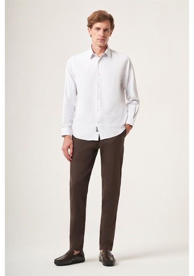 İmza Beyaz-gri Sert Yaka Slim Fit Pamuklu Gömlek 1004265123 Beyaz - Gri