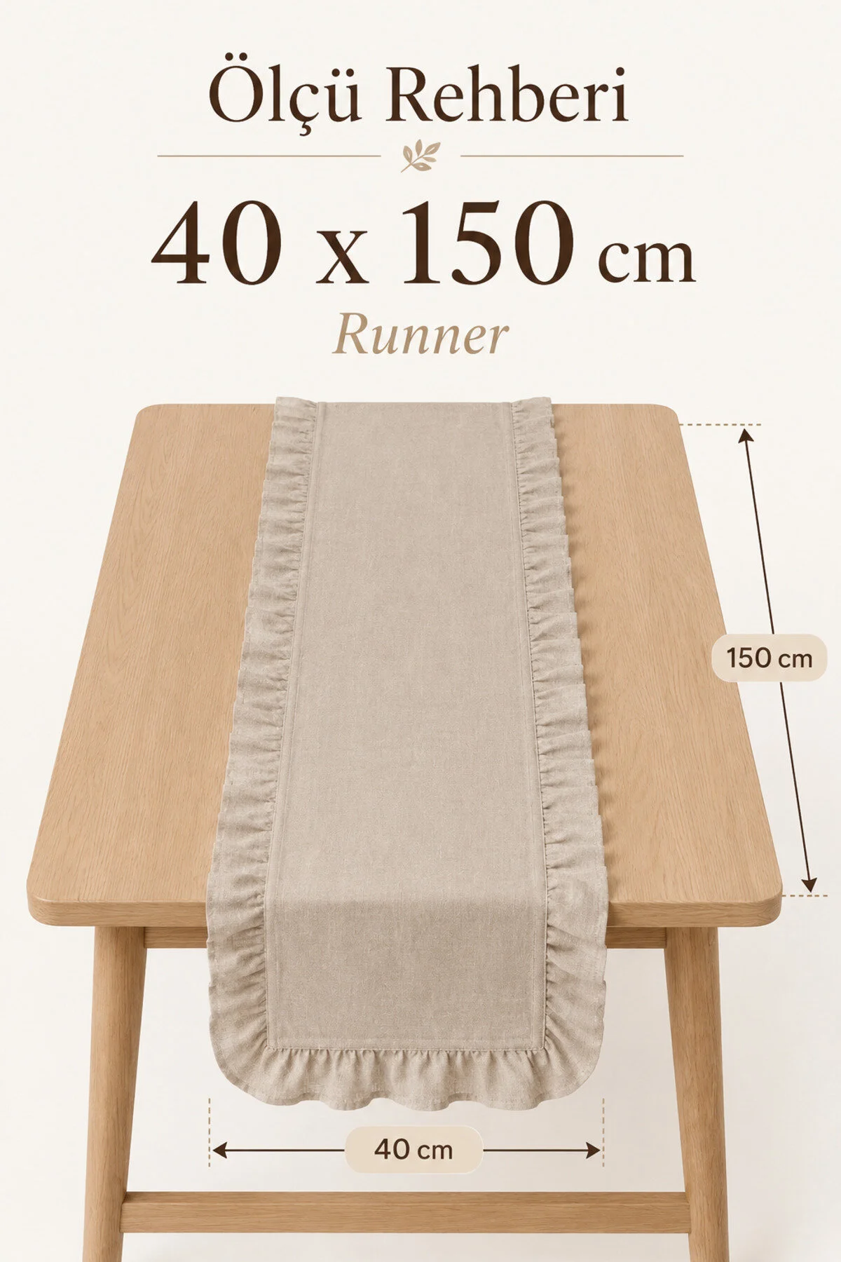 Morlay Kahve Fırfırlı Runner Masa Örtüsü 40x150cm