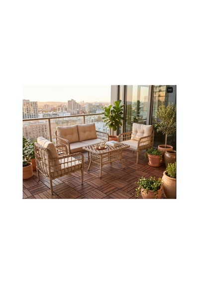 Galvaniz Gövdeli 2+1+1+masa Rattan Bahçe Balkon Mobilyası, Bahçe Takımı Ceviz-gri Galvaniz Gövdeli 2+1+1+masa Rattan Bahçe Balkon Mobilyası, Bahçe Takımı Ceviz-gri