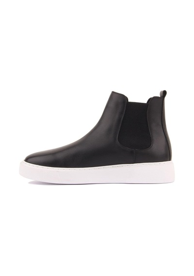 Shoetyle - Siyah Hakiki Deri Erkek Chelsea Bot - Beyaz Taban - 250-041 -1164 Siyah