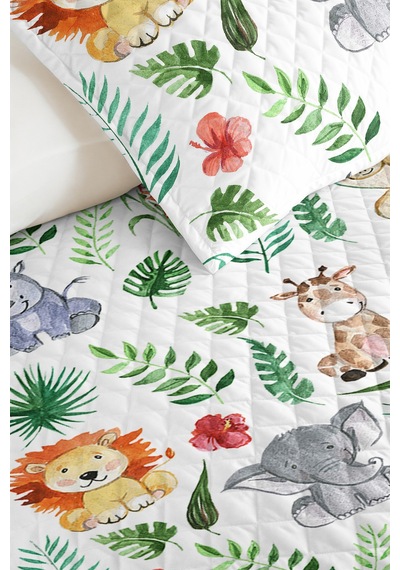 Evimde Bambaşka Yeşil Safari Erkek Çocuk Tek Kişilik Pike Takımı - Tropikal Renkli 160x220 CM Kapitone Yatak Örtüsü Evimde Bambaşka Yeşil Safari Erkek Çocuk Tek Kişilik Pike Takımı - Tropikal Renkli 160x220 CM Kapitone Yatak Örtüsü