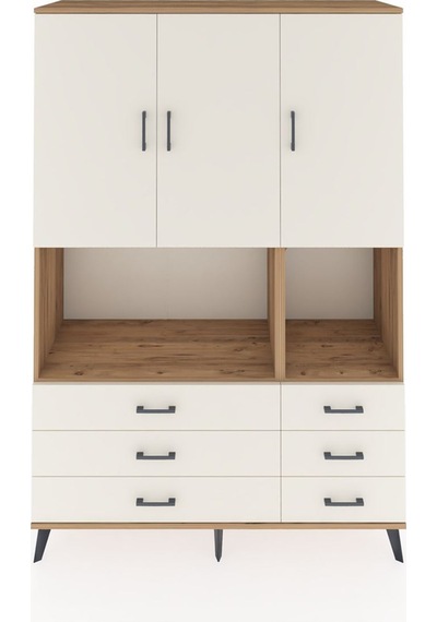 Hyperion Dolap 6 Raflı 6 Çekmeceli 3 Kapaklı 132x44x195 Çam-a... Çam