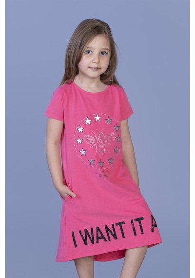 Toontoy Kız Çocuk I Want It All Baskılı Elbise Fuşya