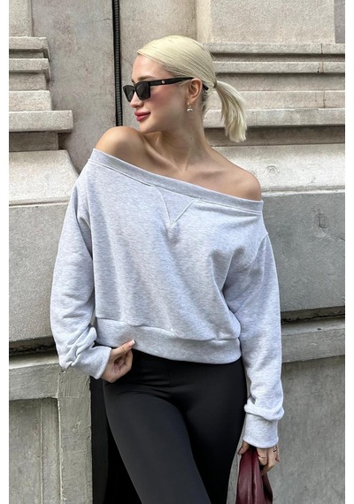Madmext Karmelanj Kayık Yaka Kadın Sweatshirt Mg2239 Karmelanj Kar Melanj