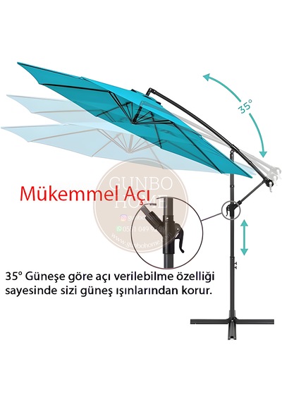 Gunbo Home 3 Mt 8 Kaburga Full Demir 21 Kg Turkuaz Bahçe Şemsiyes