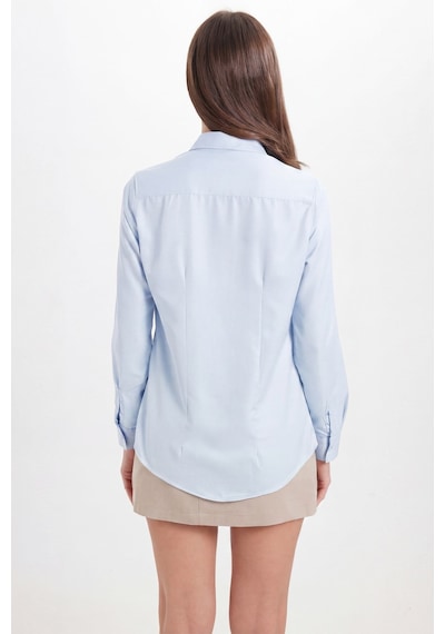 Tudors Kadın Slim Fit Dar Kesim Vucüda Oturan Uzun Kollu Gizli Düğme Detaylı Mavi Basic Gömlek-41569