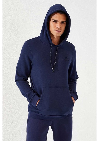 Tommy Life İndigo Kanguru Cep Standart Kalıp Kapüşonlu Erkek Sweatshirt - 87872 Indıgo