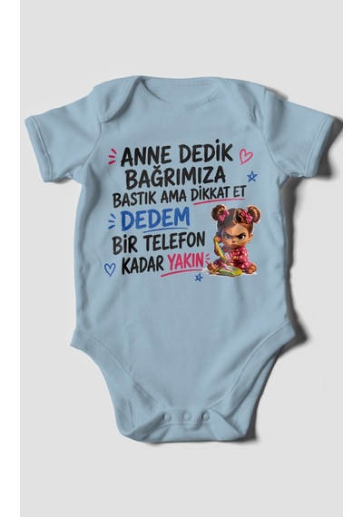 Morivokids Anneye Ve Dedeye Özel Kısa Kollu Bebek Body %100 Pamuk Bebe Mavisi