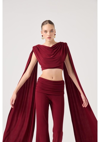 Holly Lolly Şal Detaylı Bluz Ve İspanyol Pantolonlu Finley Takım Bordo