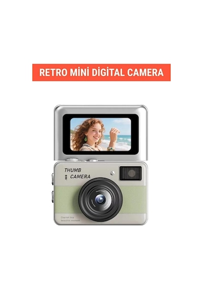 Retro Mini Dijital Kamera 1080p 1.47 İnç Flip Ekranlı Flaşlı Selfie Vlog Kamerası 4gb Sd li Ye