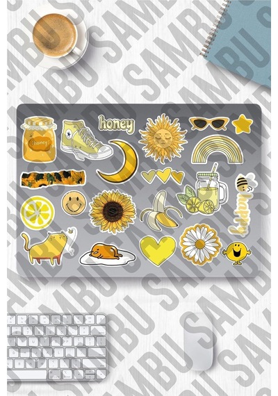 Yellow Aesthetic Temalı Sticker Etiket Seti 2 - Sarı Sticker - Laptop Notebook Telefon