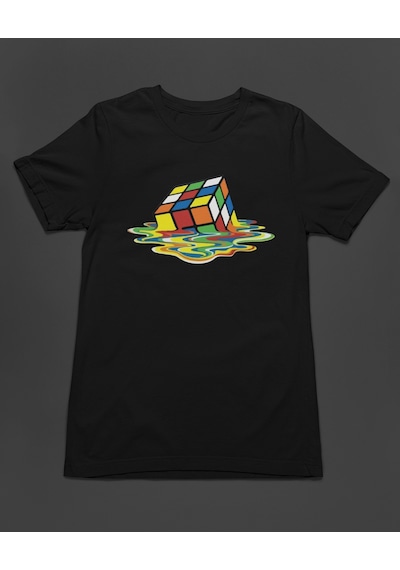Bumeta Rubik Zeka Küpü Erimiş Kombinasyon Unisex Tişört T-shirt Siyah