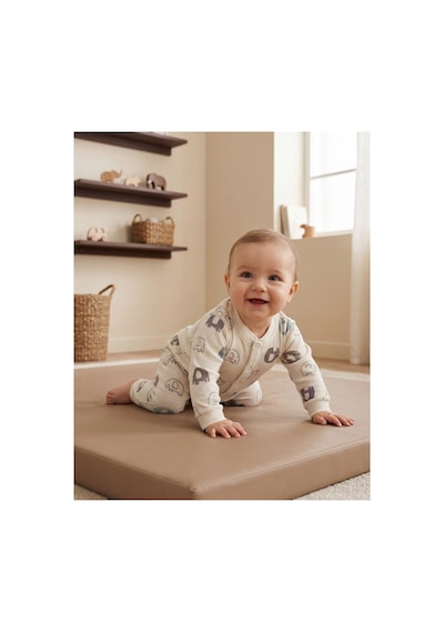 Minory Baby - Patikli Bebek Tulumu Fil Motifli Bej Bej