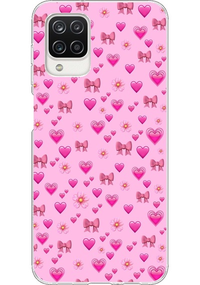 Samsung Galaxy A12 - M12 Uyumlu Pembe Minik Kalpler Baskılı Silikon Kılıf Renkli