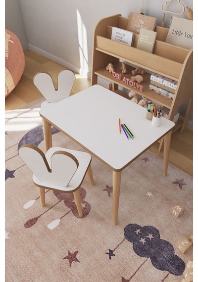 Çocuk Oyun Aktivite Masası 60x45 Cm 2 Sandalyeli Çocuk Çalışma Masası Çok Renkli