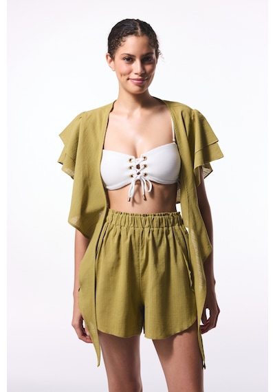 Penti Yağ Yeşili Peek Bağlama Detaylı Crop Top Üst