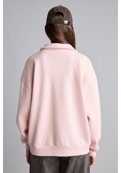 Defacto Regular Fıt Kaçık Yaka Baskılı Kalın Sweatshirt Kumaşı Sweatshirt I6215ax26wnpn38 Pembe-pn38