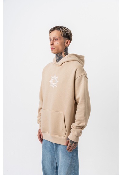 Respire Erkek Itsbyzey Nakışlı Kapüşonlu Oversize Hoodie Bej