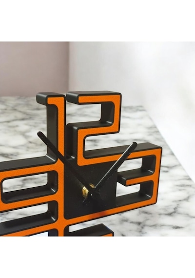 Modern Geometrik Masa Saati - Sessiz Akar Mekanizma - 3d Baskı Turuncu/siyah Tasarım