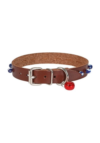 Cattie Boncuklu Deri Kedi Boyun Tasması Xl 1.5x28-32CM Kahverengi