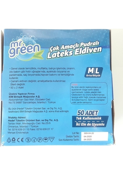 Mr. Green Latex Eldiven M / L Beyaz Beden 50 Adet Gramajlı