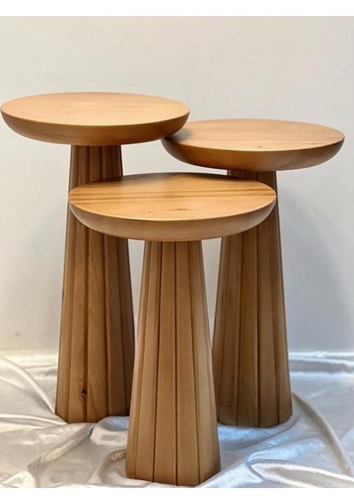 Simillo Wood Wooden 3 Lü Set Fitilli Mantar Yan Sehpa Modern Koyu Ceviz Renkli Fiskos Koyu Ceviz