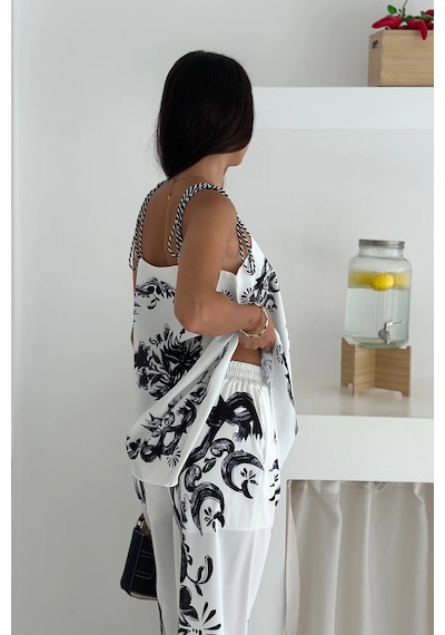 Asprin Fashion İthal Jessica Kumaş Desenli İkili Takım Siyah Siyah