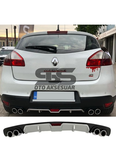 Renault Megane 3 HB Difüzör Arka Tampon Eki 4 Egzoz Çıkışlı Gri