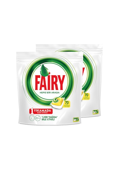 Fairy Hepsi Bir Arada Limon Kokulu Bulaşık Makinesi Deterjanı 2 x 70 Tablet