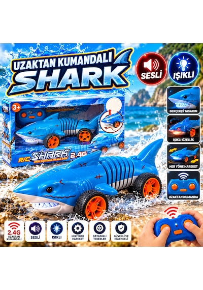 Uzaktan Kumandalı Shark Oyuncak Araba Sesli Ve Işıklı - Mavi