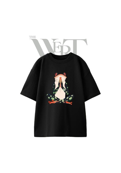 Thewert Yoga Frog Tasarım Baskılı Ünisex Siyah Oversize T-shirt