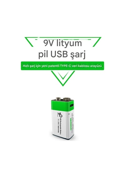 Type-c Şarj Edilebilir Li-ion 9v 650mah Pil