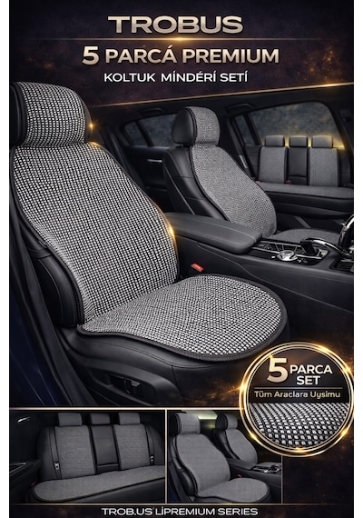 Premium Series Universal Ön Ve Arka Oturak 5 Parça Koltuk Minder Seti Gri