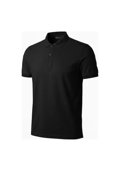 Vexor Erkek Pike Kumaş Düğmeli Yaka Regular Fit Günlük Kısa Kol Tişört T-shirt - Siyah