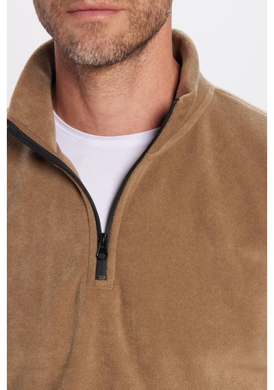 Tudors Unisex Standart Fit Anti-pilling Tüylenme Yapmayan Soğuk Geçirmez Haki Bato Yaka Polar Sweatshirt-30141 Haki