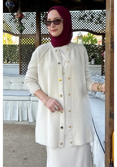 Rabia Şamlı Sedef Angora Triko Hırka Taş Normal
