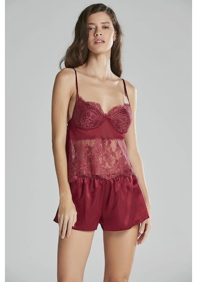 Pierre Cardin 6015 Kadın Dantelli Saten 6'lı Set-bordo Bordo