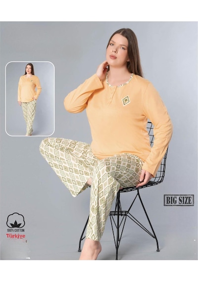 Melodi Kadın Büyük Beden Standart Kalıp %100 Pamuk Düğmeli Yaka Uzun Kol Baharlık Pijama Takımı 17096- 1 Adet Turuncu Melodi Kadın Büyük Beden Standart Kalıp %100 Pamuk Düğmeli Yaka Uzun Kol Baharlık Pijama Takımı 17096- 1 Adet Turuncu