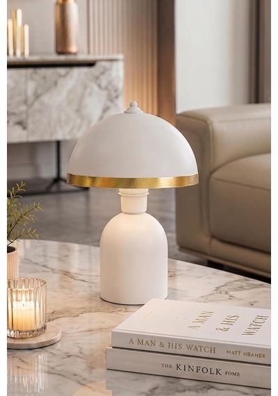 Tr Luna Gold Abajur, Bohem Masa Lambası Ve Salon Oturma Odası Aydınlatması - Beyaz - 25 Cm Modern Dekoratif Masa Genel