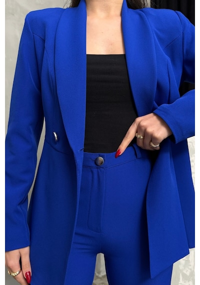 Msm Fashion Kadın İkili Blazer Ceket Pantolon Takım Pile Ve Düğme Detaylı Boru Paça Saks Mavisi Msm Fashion Kadın İkili Blazer Ceket Pantolon Takım Pile Ve Düğme Detaylı Boru Paça Saks Mavisi