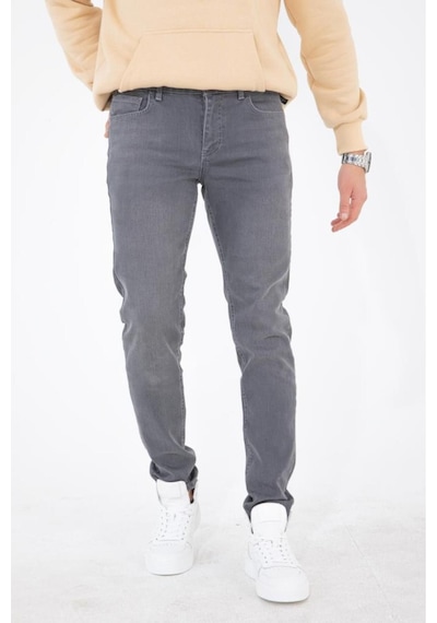 Erkek Gri Slim Fit Taşlamalı Kot Pantolon Hlthe001942