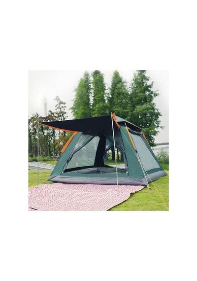 6 Kişilik, Kamp Çadırı 210x210x140cm Güneşlikli Otomatik Kamp Çadırı Su Geçirmez Outdoor Tenteli Kamp Çadır Yeşil