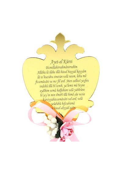 Ayna Pleksi Ayet-El Kürsi - Pembe Süslü - Magnet - Altın Pembe