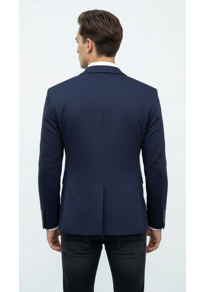 Plus Scorpion Lacivert Erkek Slim Fit Tek Düğmeli Blazer Ceket Şık Dokulu Kumaş, Astarli, Günlük Ve Ofis Kombinlerine Uygu Lacivert