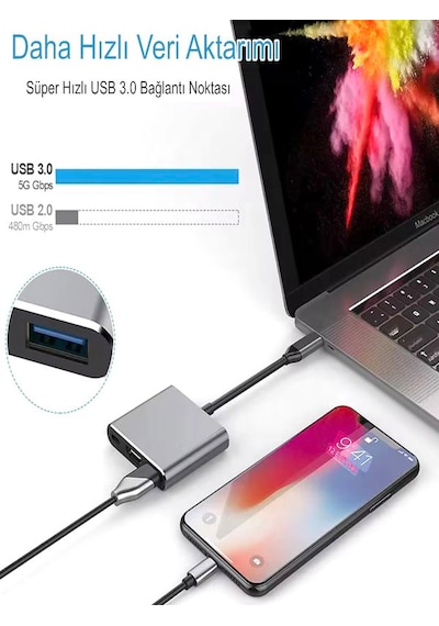 Fh-7 3'ü 1 Arada Usb-c Hub: Usb 3.0, Pd 100w Type-c, 4k/30hz Ultr